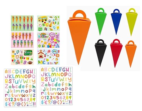 yivom 24 STK Faltbare Schultüte mit Griff-14cm, 2 Cartoon Buchstaben Aufkleber & 6 Schulanfang Deko Aufklebern DIY Geschenkverpackung für Mädchen & Jungen zur Einschulung-6 Farben yivom 24 STK Faltbare Schultüte mit Griff-14cm, 2 Cartoon Buchstaben Aufkleber & 6 Schulanfang Deko Aufklebern DIY Geschenkverpackung für Mädchen & Jungen zur Einschulung-6 Farben von yivom