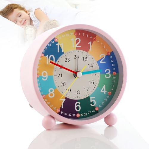 yivom Wecker Kinder, 11.5cm Wecker Analog Ohne Ticken Kinder Wecker für MäDchen, Lernwecker Kinderwecker MäDchen Mit Nachtlicht, Batteriebetriebene Weckuhr (Ohne Akku)- Rosa von yivom
