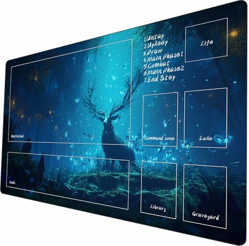 MTG Playmat 24x14 Inches Non-Slip Dragon Design Stitched Edges Smooth Surface Rubber Base TCG Game Mat Includes Storage Bags (Forest Guardian with Area) von ymyukop