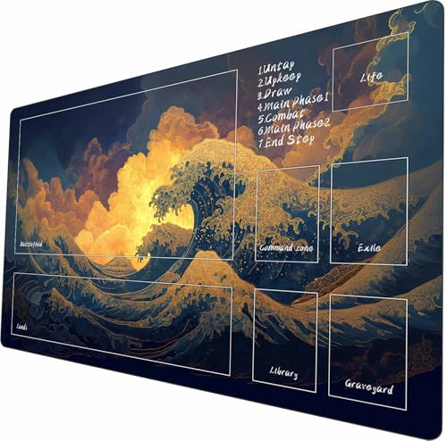 MTG Playmat 24x14 Inches Non-Slip Dragon Design Stitched Edges Smooth Surface Rubber Base TCG Game Mat Includes Storage Bags (Golden Wheat Waves Belt Area) von ymyukop