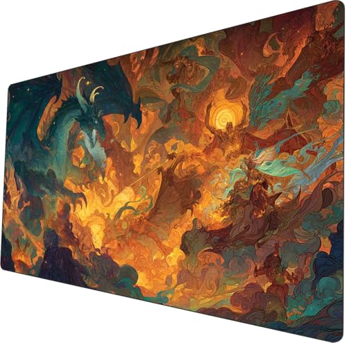 MTG Playmat 24x14 Inches Non-Slip Dragon Design Stitched Edges Smooth Surface Rubber Base TCG Game Mat Includes Storage Bags (Green Dragon) von ymyukop