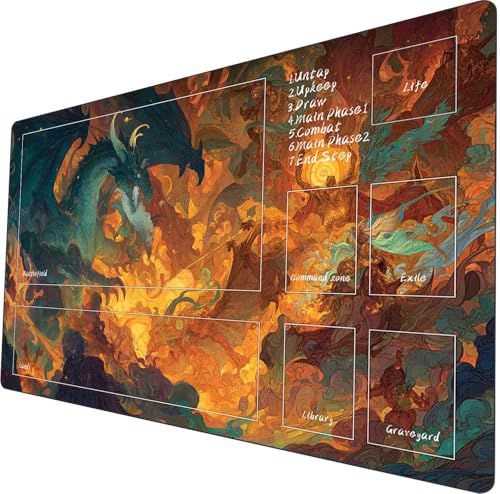 MTG Playmat 24x14 Inches Non-Slip Dragon Design Stitched Edges Smooth Surface Rubber Base TCG Game Mat Includes Storage Bags (Green Dragon with Region) von ymyukop