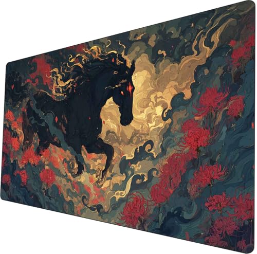 MTG Playmat 24x14 Inches Non-Slip Dragon Design Stitched Edges Smooth Surface Rubber Base TCG Game Mat Includes Storage Bags (Horse) von ymyukop