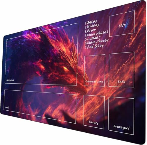 MTG Playmat 24x14 Inches Non-Slip Dragon Design Stitched Edges Smooth Surface Rubber Base TCG Game Mat Includes Storage Bags (Magic Dragon with Area) von ymyukop