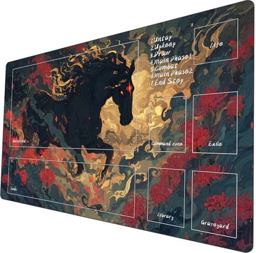 MTG Playmat 24x14 Inches Non-Slip Dragon Design Stitched Edges Smooth Surface Rubber Base TCG Game Mat Includes Storage Bags (with regional Horses) von ymyukop