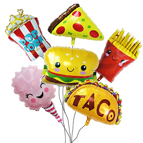 Ballon-Set mit 6 großen Stücken Snacks für Party- und Ladendekoration, Dekor-Ballon-Set enthält Pizza-Popcorn-Hamburger-Chips, Eis, Taco-Lebensmittel-Thema, leckerer Stil für Geburtstags-Essensparty von yoliyogo