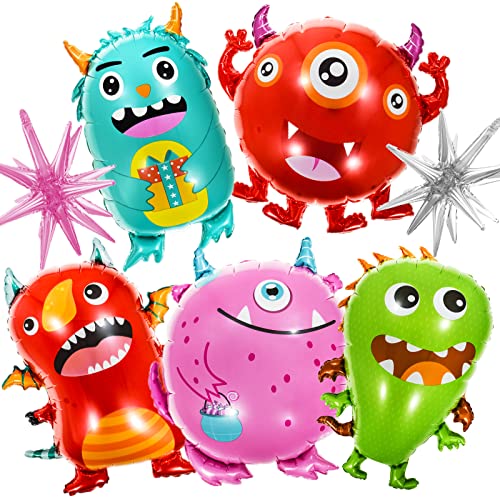 Monster Party Luftballons Monster Thema Party Dekorationen 2 Stück Folien-Starburst Ballon und 5 Stück Aluminium Monster Bash Party Dekor Zubehör für Kinder Geburtstag Halloween Weihnachten Party von yoliyogo