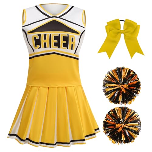 yolsun Cheerleader-Kostüm für Damen, Halloween, süßes Uniform-Outfit (gelb, klein) von yolsun