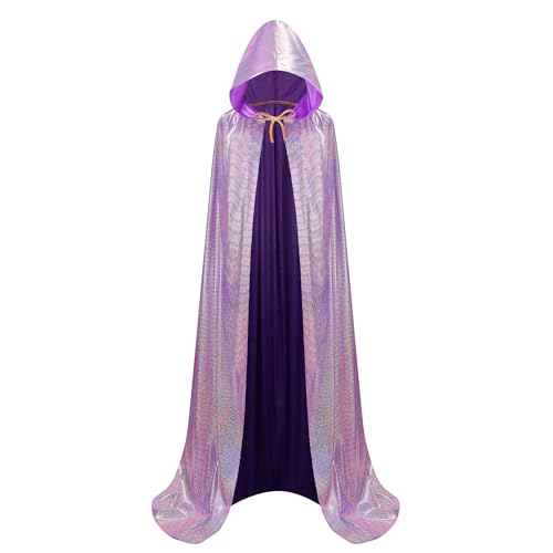 yolsun Glänzender Kapuzenumhang für Erwachsene, volle Länge, Laser-Robe, Umhang für Damen und Herren, Karneval, Halloween, schicker Umhang (Rasterviolett, 150 cm) von yolsun