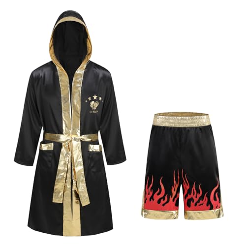 yolsun Herren-Boxkostüm, schwarz, Boxer-Kapuzenmantel und Shorts, Set Halloween (Flame, L) von yolsun