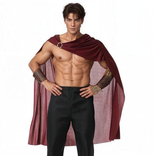 yolsun Herren Spartanischer Krieger Umhang Römischer Gladiator Kostüm Umhang Griechischer Soldat Umhang für Halloween Renaissance (Dunkelrot, 128 cm) von yolsun