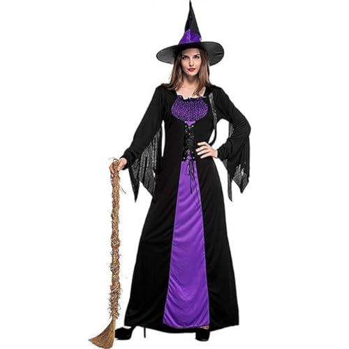 yolsun Hexenkostüm für Damen, Erwachsene, Hexen-Zauberer-Kostüm, Halloween (Schwarz-Lila-Geist, Medium) von yolsun