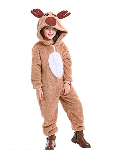 yolsun Kinder-Einteiler, Weihnachtsmann-Pyjama, niedliches Weihnachts-Kostüm, Cosplay für Jungen und Mädchen (Größe M, Rentier) von yolsun