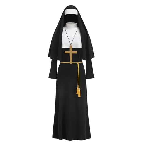 yolsun Nonnenkostüm für Damen, Nonnen-Outfit, Halloween, Cosplay, Verkleidung, Langer Umhang, M von yolsun