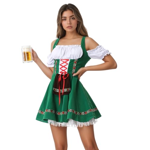 yolsun Oktoberfest Kostüm für Damen, Bayerisches Dirndl Kostüm Erwachsene Schulterfrei Deutsches Bierfest Dress Up Halloween, Grün , L von yolsun