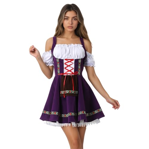yolsun Oktoberfest Kostüm für Damen, Bayerisches Dirndl Kostüm Erwachsene Schulterfrei Deutsches Bierfest Dress Up Halloween, Violett, L von yolsun
