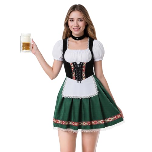 yolsun Oktoberfest Kostüm für Damen, Bayerisches Dirndl Kostüm Halloween Deutsches Bierfest Dress Up Erwachsene, Grün (Army Green), Large von yolsun