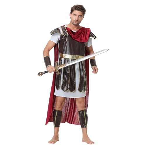 yolsun Römischer Soldatenkostüm für Erwachsene, Krieger-Kostüm, Halloween, tapferer Gladiator, Cosplay-Kostüm (Rot-Weiß, Größe M) von yolsun