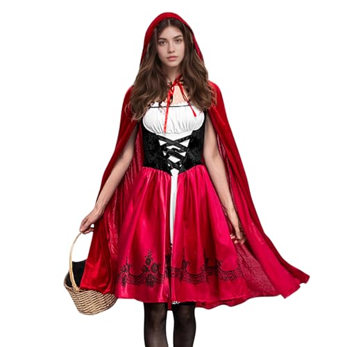 yolsun Rotkäppchen-Kostüm-Set für Erwachsene, Halloween-Party, Verkleidungsoutfit, Rot/Ausflug, einfarbig (Getaway Solids), S von yolsun