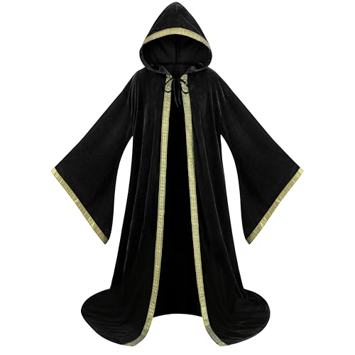 yolsun Samt-Zauberer-Robe mit Kapuze und Ärmeln, für Herren, Zauberer-Umhang, Kostüm, Halloween, Cosplay, Mittelalter, Umhang, Renaissance-Kostüm, Klassisches Schwarz, 140cm/55.1 inches yolsun Samt-Zauberer-Robe mit Kapuze und Ärmeln, für Herren, Zauberer-Umhang, Kostüm, Halloween, Cosplay, Mittelalter, Umhang, Renaissance-Kostüm, Klassisches Schwarz, 140cm/55.1 inches von yolsun