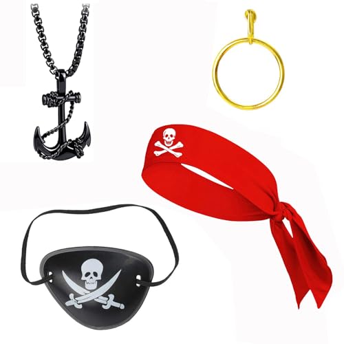 yolzhxe 4 Stücke Set Piratenkostüm für Jungen, Kinder Piratenkostüm, Schädel Gekreuzte Knochen Gestreiften Karibik Freibeuter Outfit, Kinder Geburtstagsparty Karneval Halloween Cosplay von yolzhxe