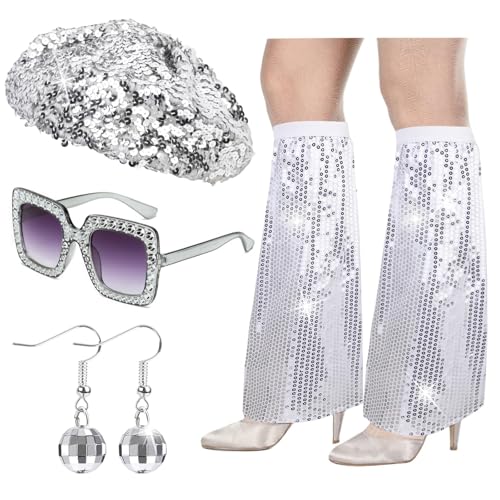 yolzhxe 4 Stück Disco Accessoires kostüm Damen, Retro 60er 70er jahre Kostümzubehör, Glitzer Disco Outfit mit Discokugel Ohrringe, Sonnenbrille, Stulpen, Baskenmütze, für Karneval Thema Party yolzhxe 4 Stück Disco Accessoires kostüm Damen, Retro 60er 70er jahre Kostümzubehör, Glitzer Disco Outfit mit Discokugel Ohrringe, Sonnenbrille, Stulpen, Baskenmütze, für Karneval Thema Party von yolzhxe