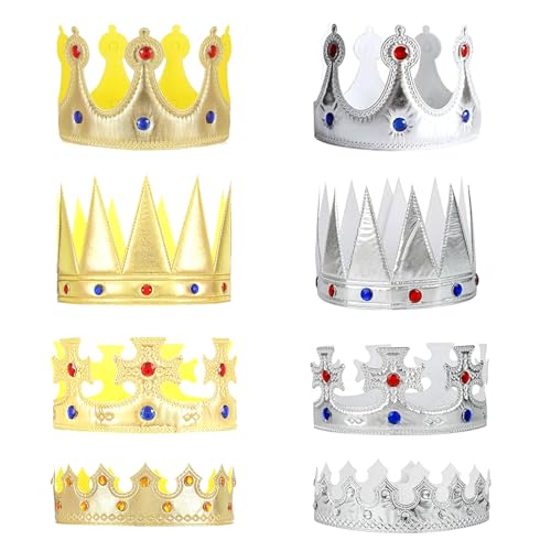 yolzhxe 8 Stück Krone Royal King, Goldene Kopfbedeckung mit Schmucksteinen, Krone für Erwachsene, Unisex-Stirnband Dekoration Supply Kostüm Zubehör für Karneval und Mottoparty von yolzhxe