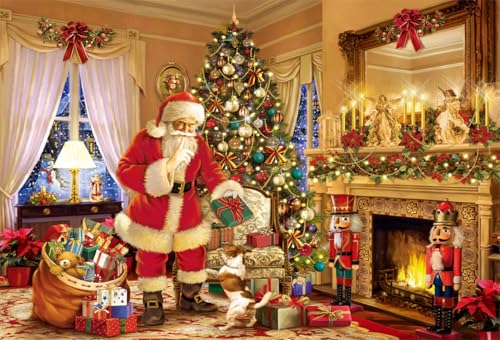 1000 Teile Puzzle für Erwachsene Weihnachtspuzzle - Weihnachtsmann am Kamin, Weihnachtsbaum, Hund & warmes Weihnachten von yoofun