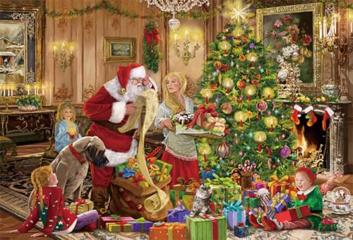 1000 Teile Weihnachtspuzzle für Erwachsene - Weihnachtsmann-Wunschliste, Weihnachtsbaum, Hund & warmes Weihnachten von yoofun