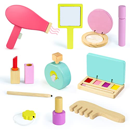 Holzschminke Spielset Kinderschminke Set Mädchen, Schminkkoffer Mädchen Holz Schminkset Mädchen Kinder Mit Friseur Set Kinder Schminkkoffer Geschenk Für Mädchen 2 3 4 5 6 Jahre von jerryvon