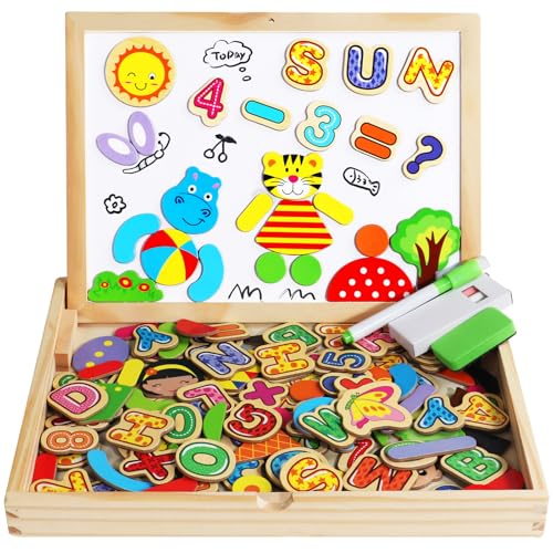 yoptote Spielzeug Magnetspiel Puzzle ab 2 3 4 Jahre Mädchen Magnettafel Kinder Buchstaben und Zahlen Holzpuzzle Montessori Kinderspielzeug ab 2 3 4 Jahre Magnete Spiele Holzspielzeug Geschenke von yoptote