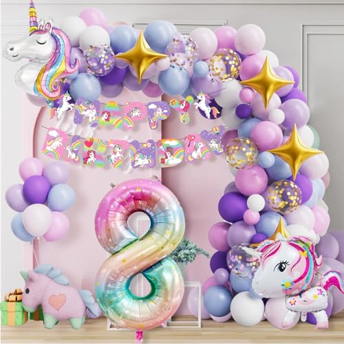 yosiio Einhorn Geburtstagsdeko 8 Jahre Mädchen, Einhorn Kindergeburtstag Set, Einhorn Geburtstag Girlande, Einhorn Ballon, Folienballon 8 für Deko Kindergeburtstag Mädchen von yosiio