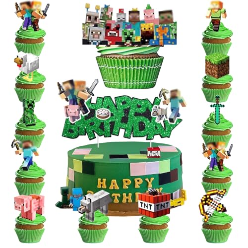 26 Stücke Tortendeko Kindergeburtstag - Kuchendeko Set mit Torte Topper & Cupcake Deko für Mottoparty, Geburtstagstorte & Fest (Kindermotive, bunt, DIY) von youngfocus