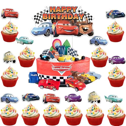 49 Stücke Cars Tortendeko Kindergeburtstag - Kuchendeko Set mit Torte Topper & Cupcake Deko für Mottoparty, Geburtstagstorte & Fest (Kindermotive, bunt, DIY) von youngfocus