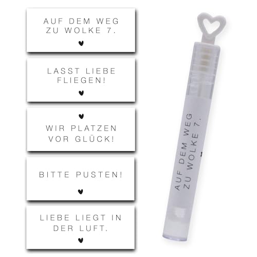 younikat Seifenblasen-Aufkleber Hochzeit Herz Liebe in der Luft - 50 Stück - 5 x 2 cm - Seifenblasen Hochzeit Stilvoll Dekoration Geschenk I dv1181 von younikat