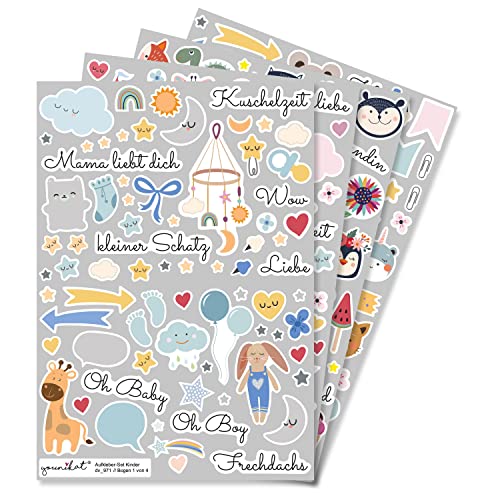 Aufkleber-Set für Kinder und Fotoalben I über 200 Sticker I DIY Scrapbooking-Aufkleber mit Sprüchen und Tieren I zum Gestalten I Scrapbook und Bullet Journal Zubehör I dv_971 von younikat