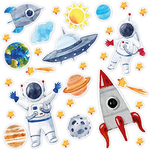 Aufkleber Set mit 31 Weltall Aufkleber I DIN A4 Bogen I Sonne Mond und Sterne I mit Rakete - Astronauten und Planeten I für Handy Kinder-Geburtstag Kinder-Zimmer Schultüte Scrapbooking I kfz_667 von younikat