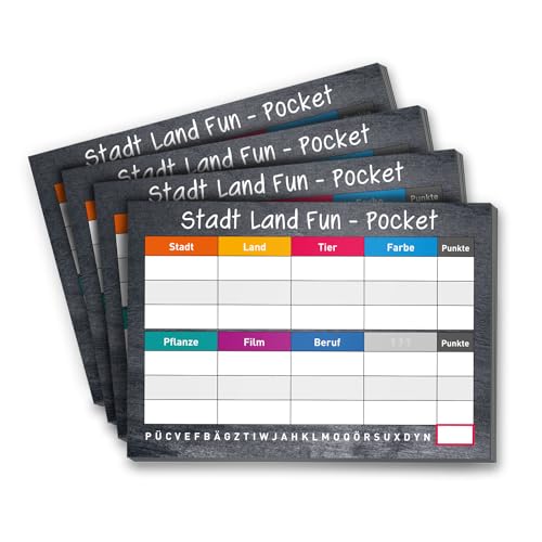 younikat 4er Set Stadt Land Fun Blöcke I DIN A6 I 50 Blatt je Block I Reisespiel in Taschengröße I für Kinder und Erwachsene I zum Beschreiben und abreißen I dv881 von younikat