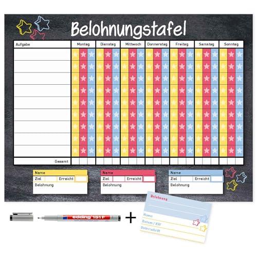 younikat Belohnungstafel mit Aufgaben-Liste für 3 Kinder inkl. Belohnungskarten I 40 x 30 cm I mit Stift I abwischbar I magnetisch I Haushaltsplaner für Kleinkinder und Jugendliche I dv788 younikat Belohnungstafel mit Aufgaben-Liste für 3 Kinder inkl. Belohnungskarten I 40 x 30 cm I mit Stift I abwischbar I magnetisch I Haushaltsplaner für Kleinkinder und Jugendliche I dv788 von younikat