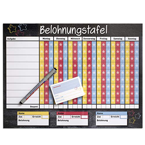 younikat Belohnungstafel mit Aufgaben-Liste für 3 Kinder inkl. Belohnungskarten I 40 x 30 cm I mit Stift I abwischbar I selbstklebend I Haushaltsplaner für Kleinkinder und Jugendliche I dv787 younikat Belohnungstafel mit Aufgaben-Liste für 3 Kinder inkl. Belohnungskarten I 40 x 30 cm I mit Stift I abwischbar I selbstklebend I Haushaltsplaner für Kleinkinder und Jugendliche I dv787 von younikat