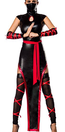 Damen Ninja Outfit Kostüm Kleid mit Kleid im Ninja Look Maske, Armstulpen, Beinstulpen und Gürtel in Wetlook L von Yourdesignerz
