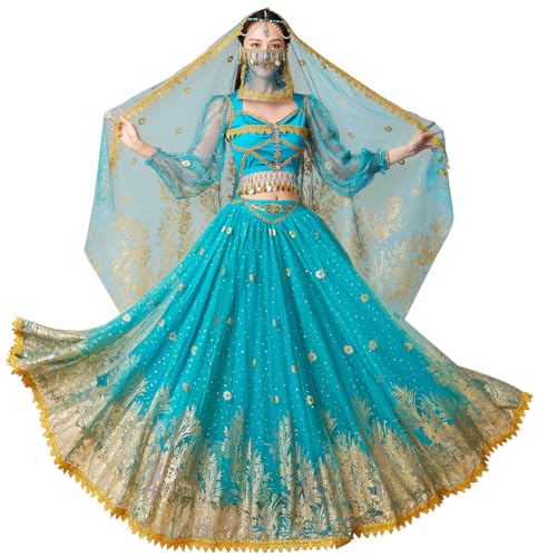 yrsZX Arabisches Prinzessinnenkostüm Jasmin-Fee für Damen, Halloween, Cospaly, Party, Kostüm, Bauchtanzkleid, Blaugrün, Größe L yrsZX Arabisches Prinzessinnenkostüm Jasmin-Fee für Damen, Halloween, Cospaly, Party, Kostüm, Bauchtanzkleid, Blaugrün, Größe L von yrsZX