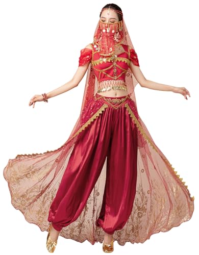 yrsZX Jasmin-Kostüm für Damen, arabische Prinzessin, Feen-Outfit, Halloween, Cosplay, Bauchtanz-Kostüm, 04 Weinrot, Large yrsZX Jasmin-Kostüm für Damen, arabische Prinzessin, Feen-Outfit, Halloween, Cosplay, Bauchtanz-Kostüm, 04 Weinrot, Large von yrsZX