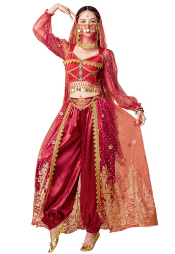 yrsZX Jasmin-Kostüm für Damen, arabische Prinzessin, Feen-Outfit, Halloween, Cosplay, Bauchtanz-Kostüm, 05 Weinrot, Small yrsZX Jasmin-Kostüm für Damen, arabische Prinzessin, Feen-Outfit, Halloween, Cosplay, Bauchtanz-Kostüm, 05 Weinrot, Small von yrsZX