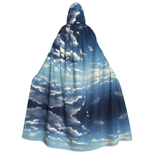 yuangjhop Blauer Himmel und weiße Wolken bedruckter Erwachsenen-Umhang mit Kapuze, geeignet für Halloween-Cosplay-Kostüme. von yuangjhop
