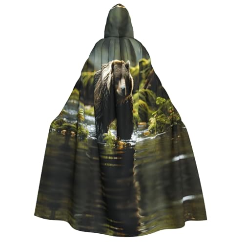 yuangjhop Brauner Bären-Aufdruck, Erwachsenen-Kapuzenumhang, geeignet für Halloween, Cosplay-Kostüme. von yuangjhop