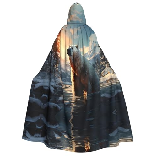 yuangjhop Eisbär im Winter, bedruckter Kapuzenumhang für Erwachsene, geeignet für Halloween, Cosplay-Kostüme. von yuangjhop