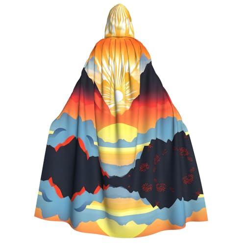 yuangjhop Heller Sonnenaufgang-Druck für Erwachsene, Kapuzenumhang, geeignet für Halloween-Cosplay-Kostüme. von yuangjhop