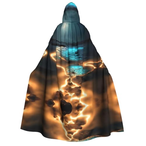 yuangjhop Mit Blick unter dem Mond bedruckter Kapuzenumhang für Erwachsene, geeignet für Halloween-Cosplay-Kostüme. von yuangjhop