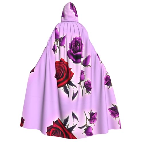 yuangjhop Roter und violetter Rosen-Druck für Erwachsene, Kapuzenumhang, geeignet für Halloween-Cosplay-Kostüme. von yuangjhop